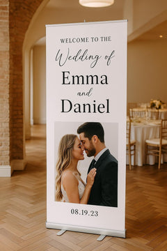 Personalized Wedding Welcome Banner: Elegant Retractable Ceremony & Reception Display (33"x81")