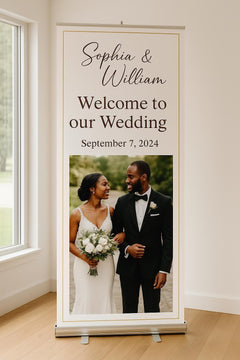 Personalized Wedding Welcome Banner: Elegant Retractable Ceremony & Reception Display (33"x81")