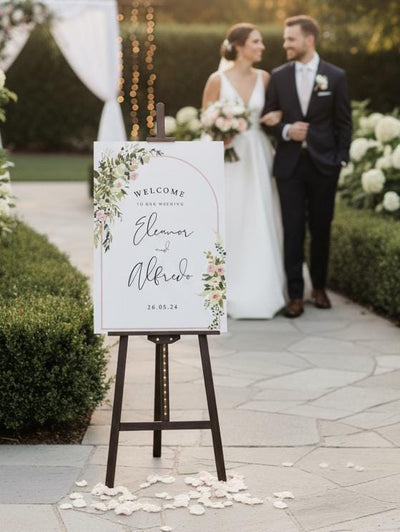 Custom Acrylic Wedding Welcome Sign | Modern Floral Decor