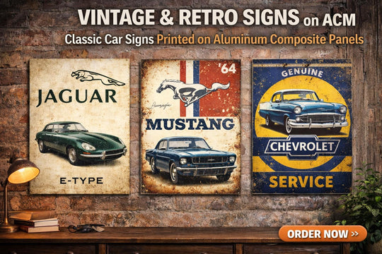 Vintage Classic Car Metal Sign on Aluminum Composite Panel | Retro Garage Wall Art | ACM Metal Car Poster | Man Cave Decor