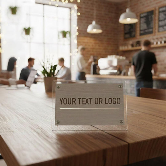Custom Acrylic Business Sign, Laser Engraved Logo, Tabletop Signage