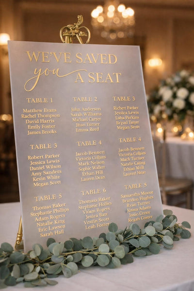 Frosted Acrylic Wedding Seating Chart - Matte Clear Guest Table Sign - Reception Signage - Custom Frosted Find Your Seat Plan